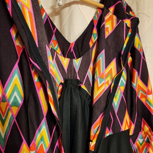 🌈 VTG 70s Geometric Maxi Gown Black Pink Orange Disco 🕺 - Picture 7 of 7